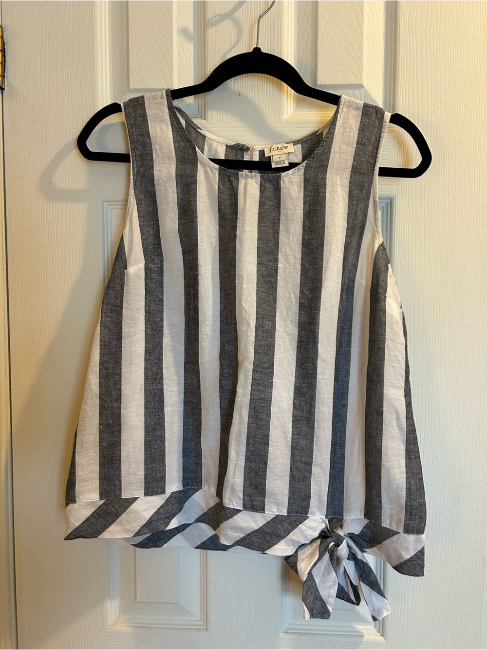 J. Crew Grey & White Vertical Stripe Tie-Hem Tank in linen/cotton blend - size 8